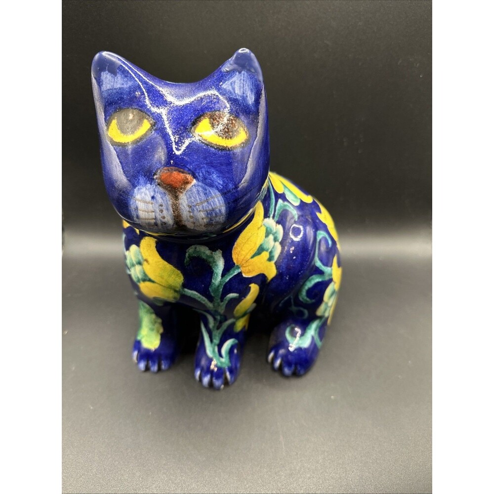 Italian Majolica Cat Statue Pottery Folk Art Animal 8.5" Signed Robert Innocenti